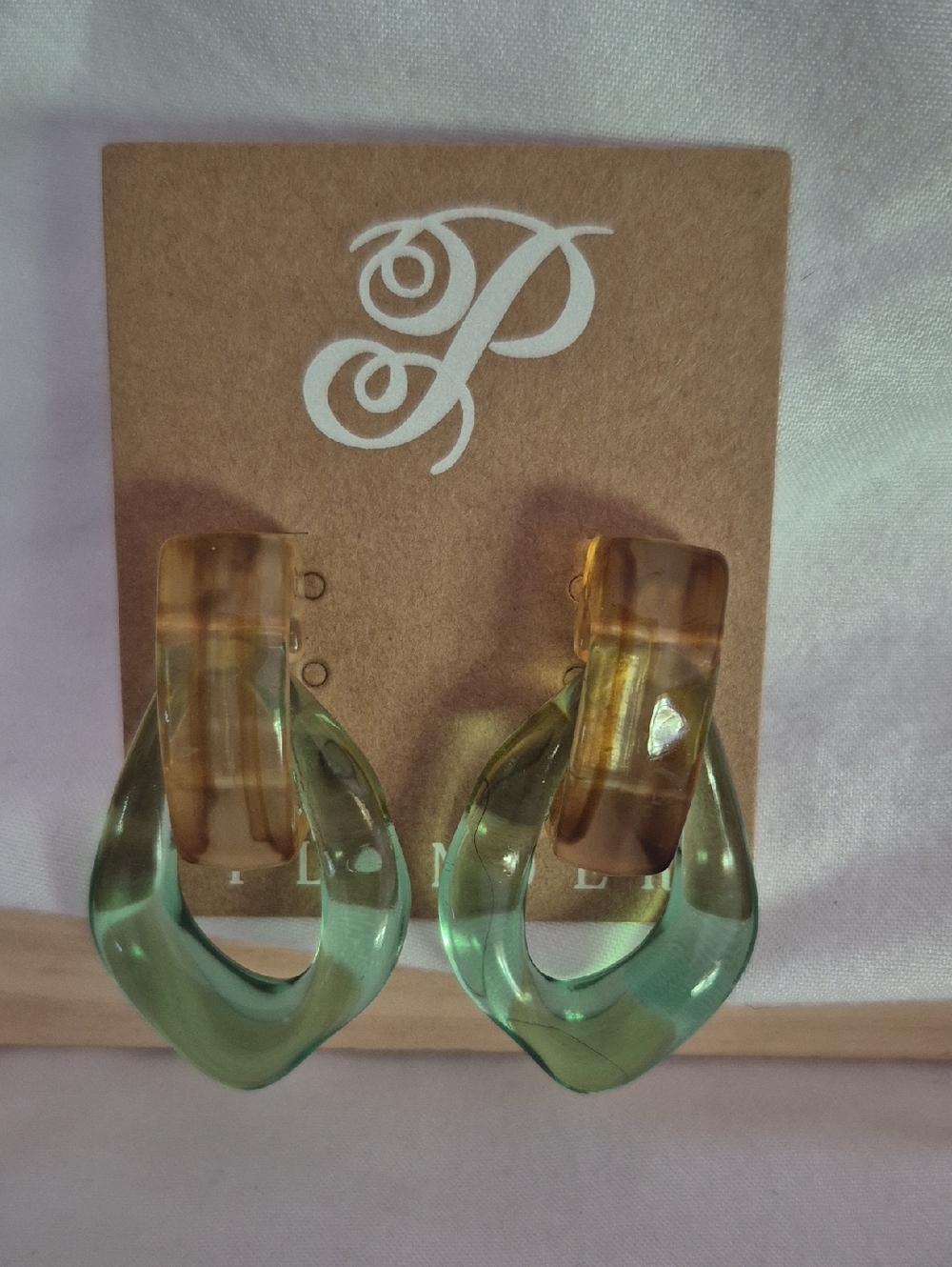 Plunder Green and Amber Resin Loop Earrings